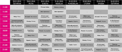 MAXtv Filmomanija, raspored projekcija